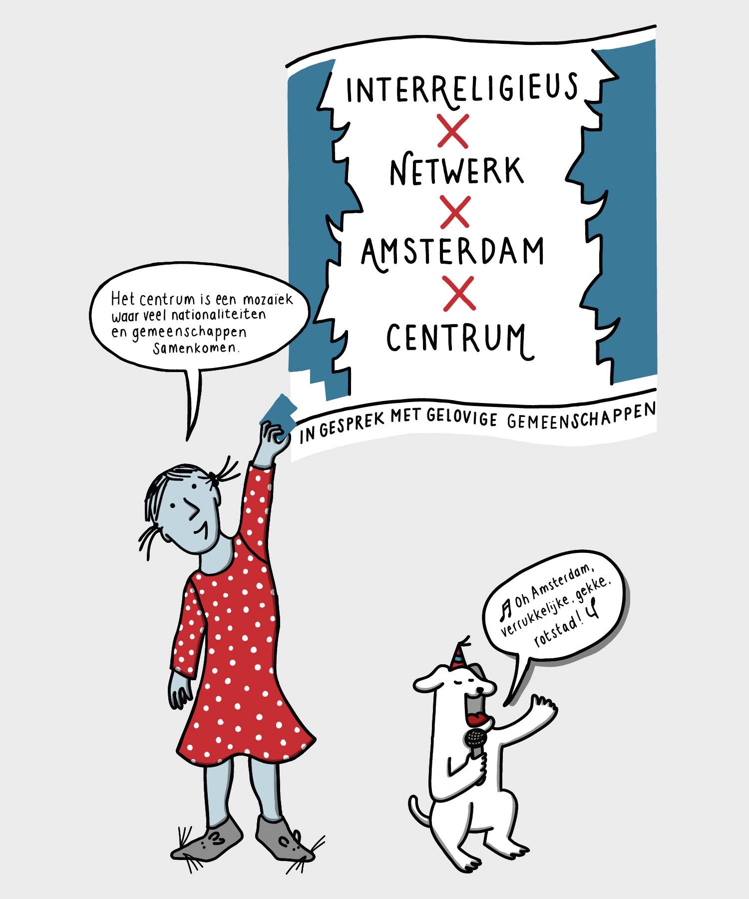 Interreligieus Netwerk Amsterdam Centrum, logo met meisje en hond