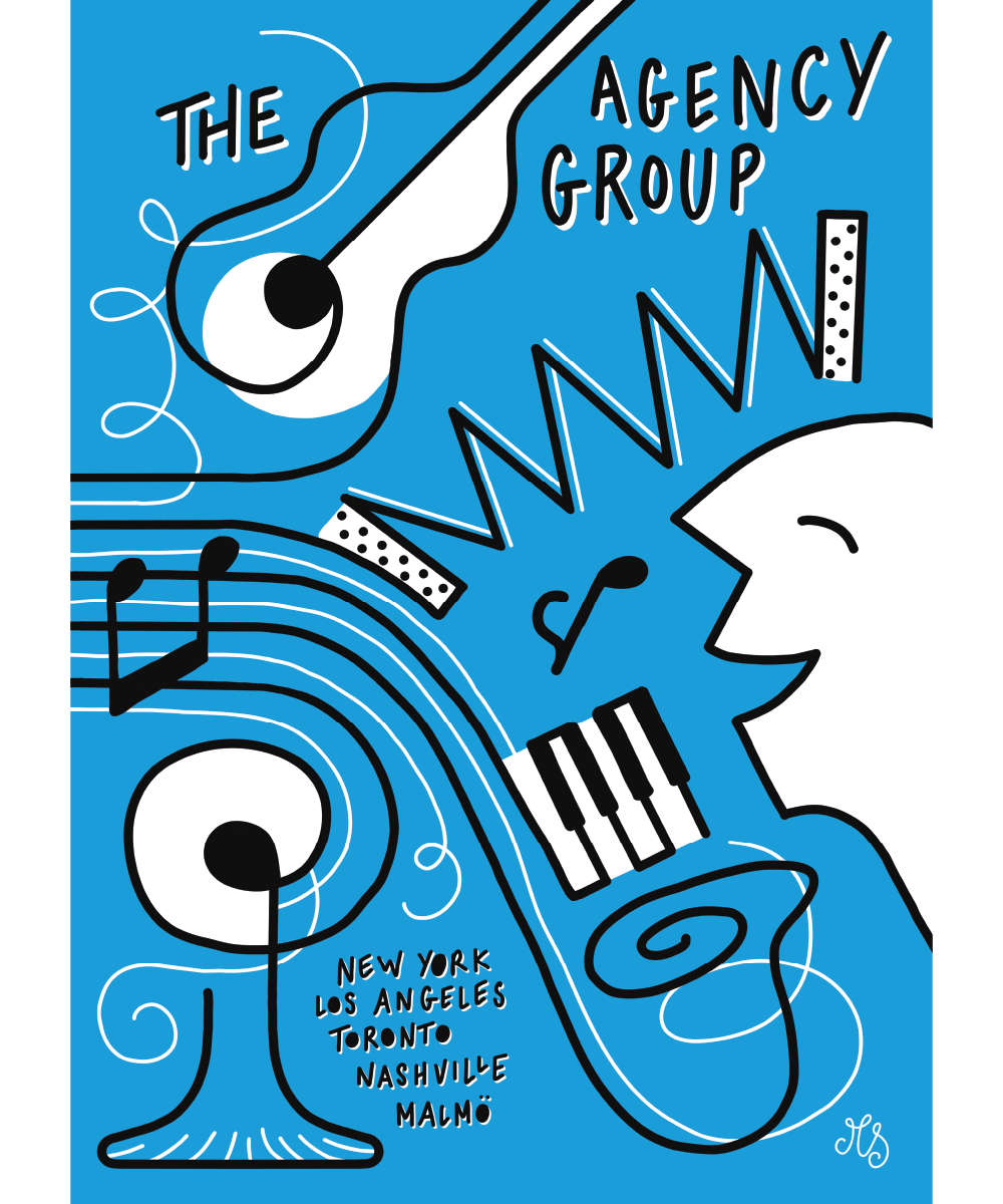 Geïllustreerd affiche voor The Agency Group: een artiestenmanagementbureau.